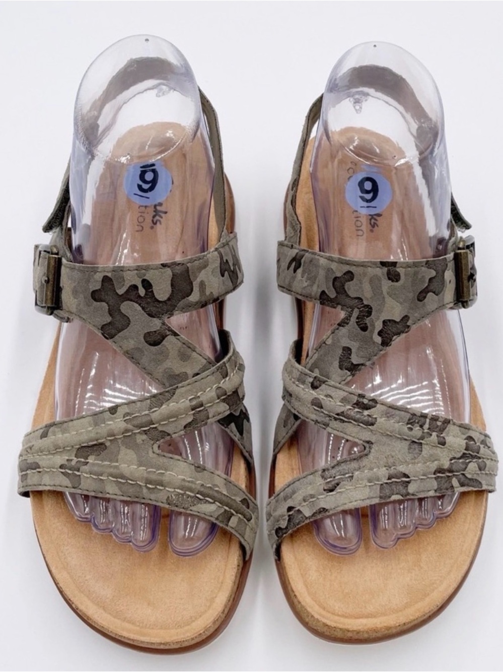 Clarks Brynn Step Open-Toe Strappy Sandals in Olive Camouflage